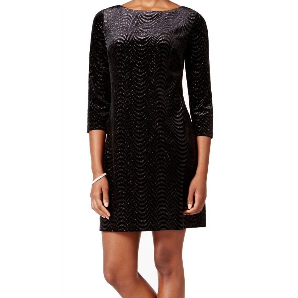 Jessica Howard Black Velvet Glitter Sparkle Cocktail Sheath Dress Size 8